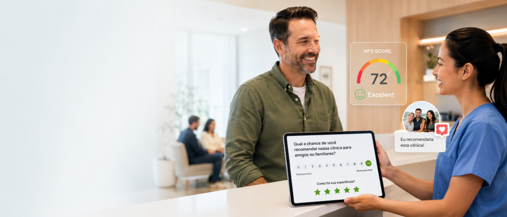 NPS para clínicas dashboard de pesquisa de satisfação de pacientes